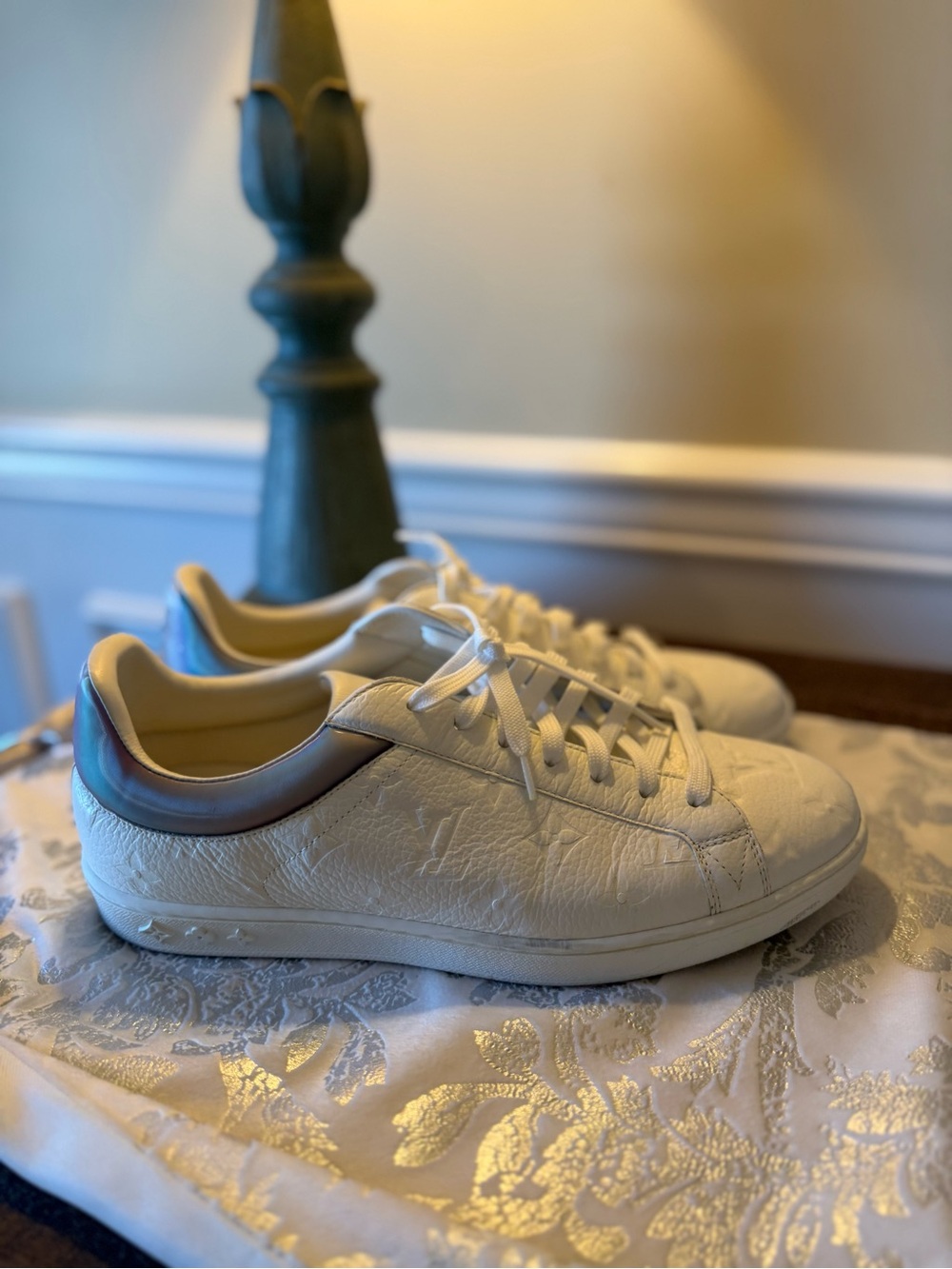 Louis Vuitton White Embossed Monogram Calfskin Sneakers Mens 8 (US9.5) - Picture 1 of 10